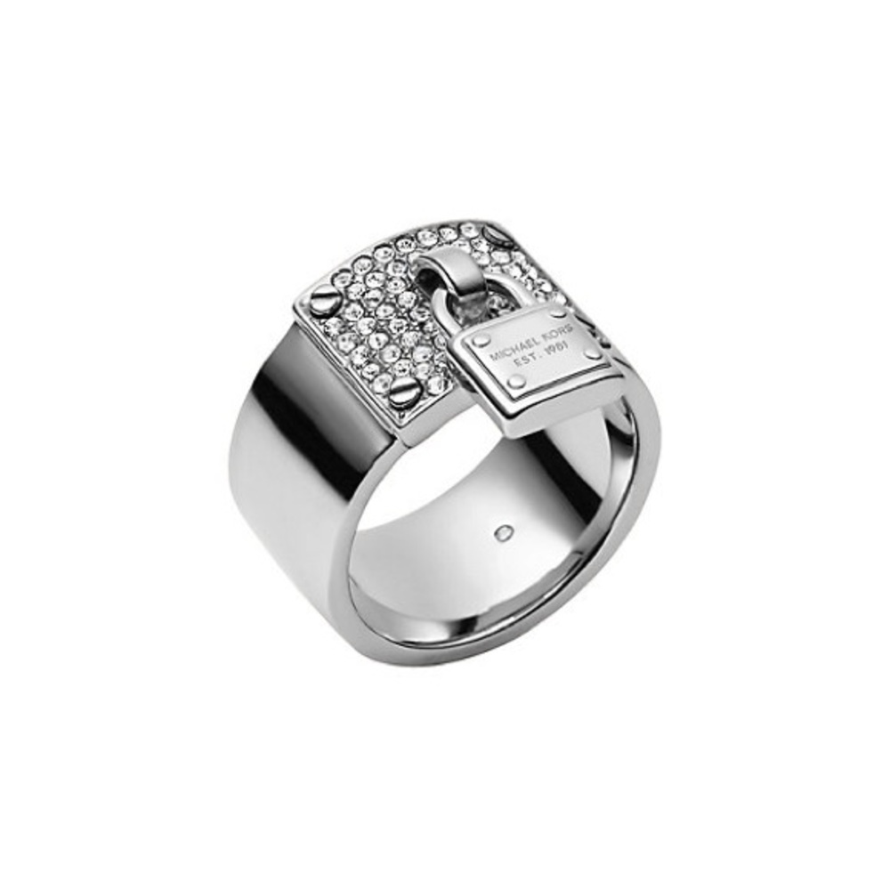 Michael Kors Silvertone Padlock Ring and Astor Stud Bracelet Matching Pair 7 - Picture 10 of 12